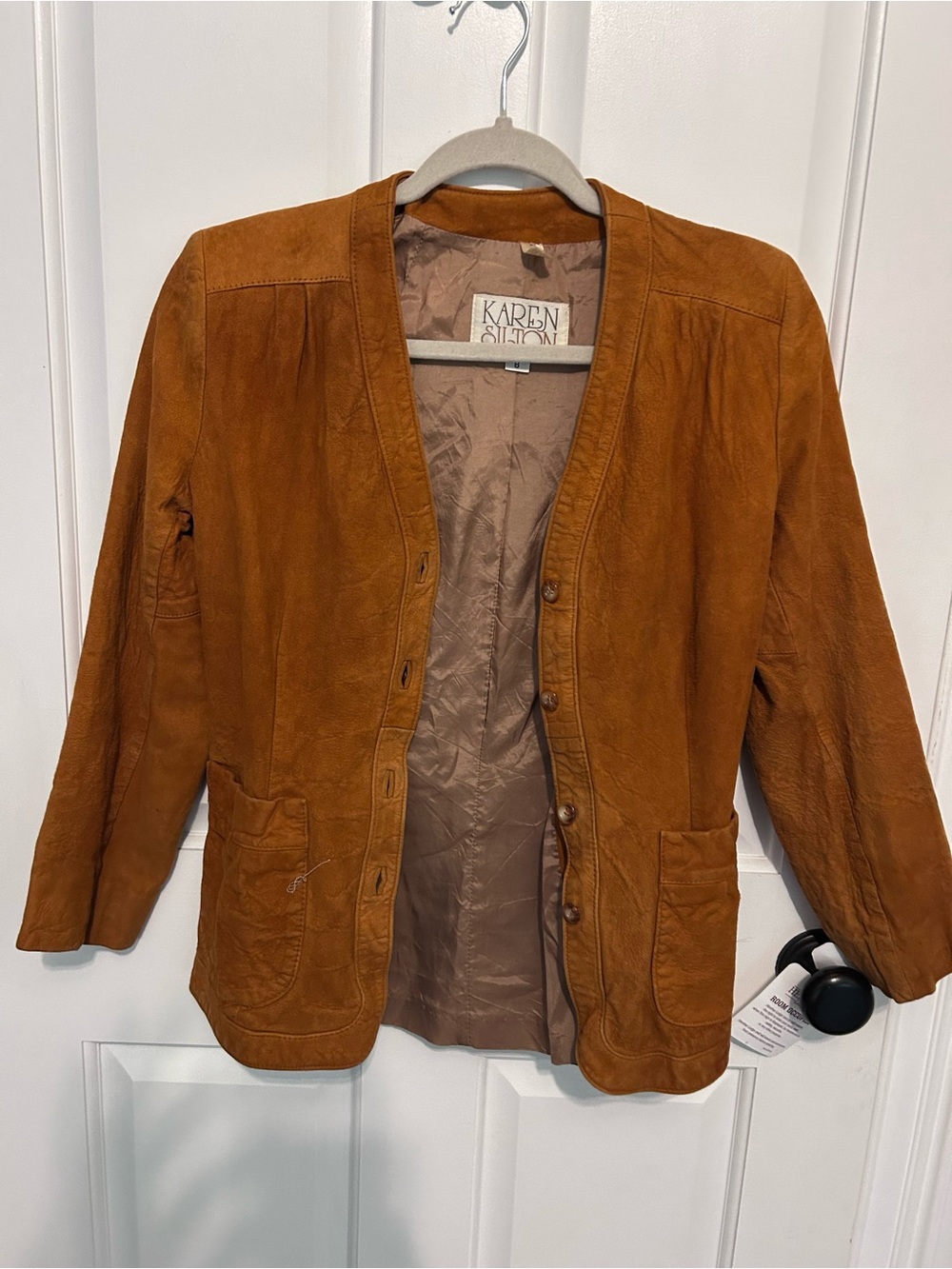 Vintage Karen Silton Cognac Leather Blazer Jacket XS Western 70s 80s